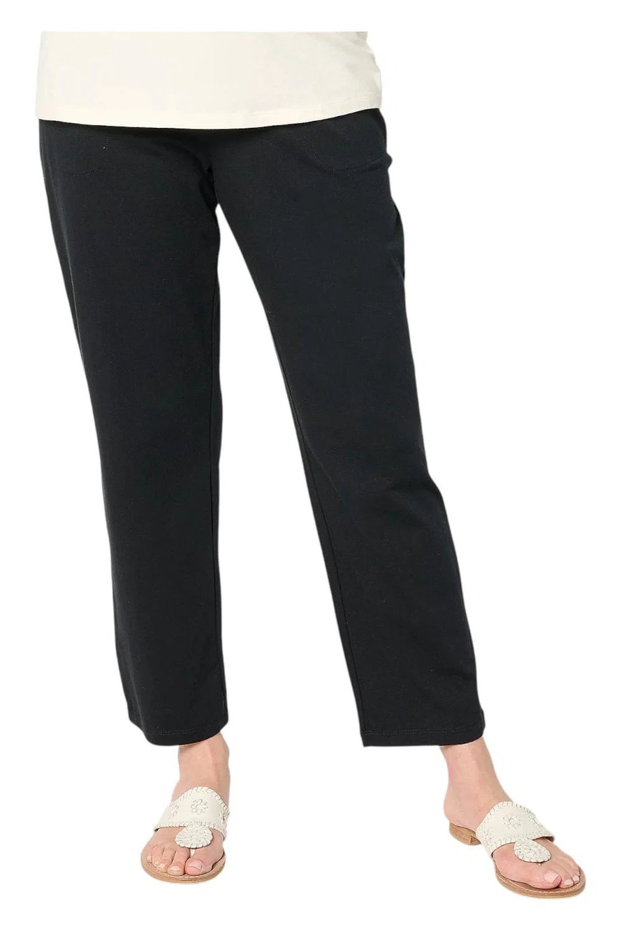 Denim & Co. Women's Beach Jersey Straight Leg Ankle Pant Black - Petite